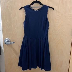 Bloomingdales Aqua Navy Blue Lace Print Dress